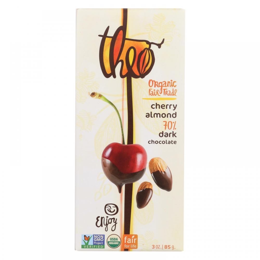 Theo Chocolate Organic Chocolate Bar - Classic - Dark Chocolate - 70 Percent Cacao - Cherry and Almond - 3 oz Bars - 12개 묶음상품