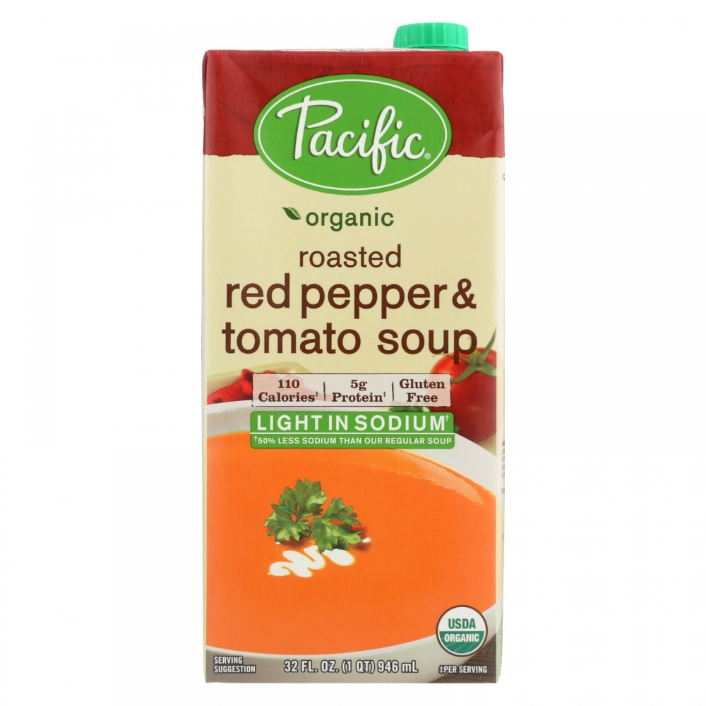 Pacific Natural Foods Organic Roasted - Red Pepper and Tomato Soup Light In Sodium - 12개 묶음상품 - 32 Fl oz.