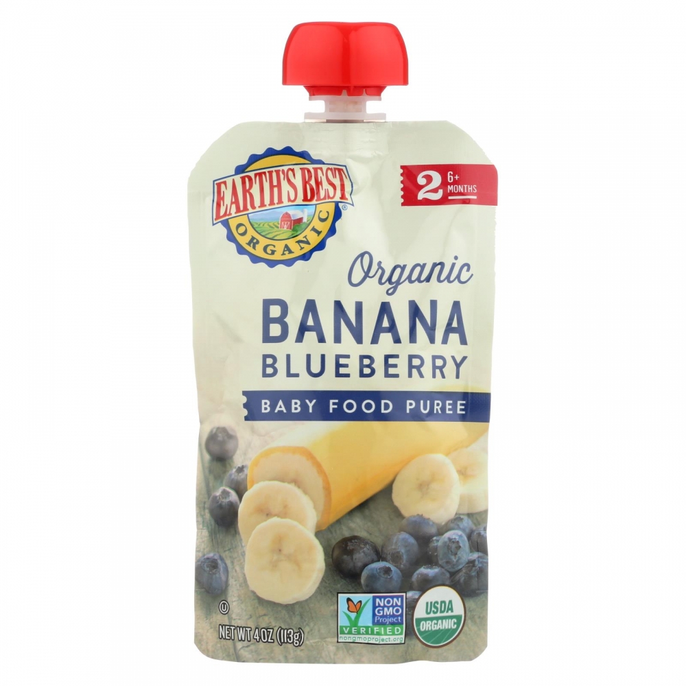Earth's Best Organic Banana Blueberry Baby Food Puree - Stage 2 - 12개 묶음상품 - 4 oz.