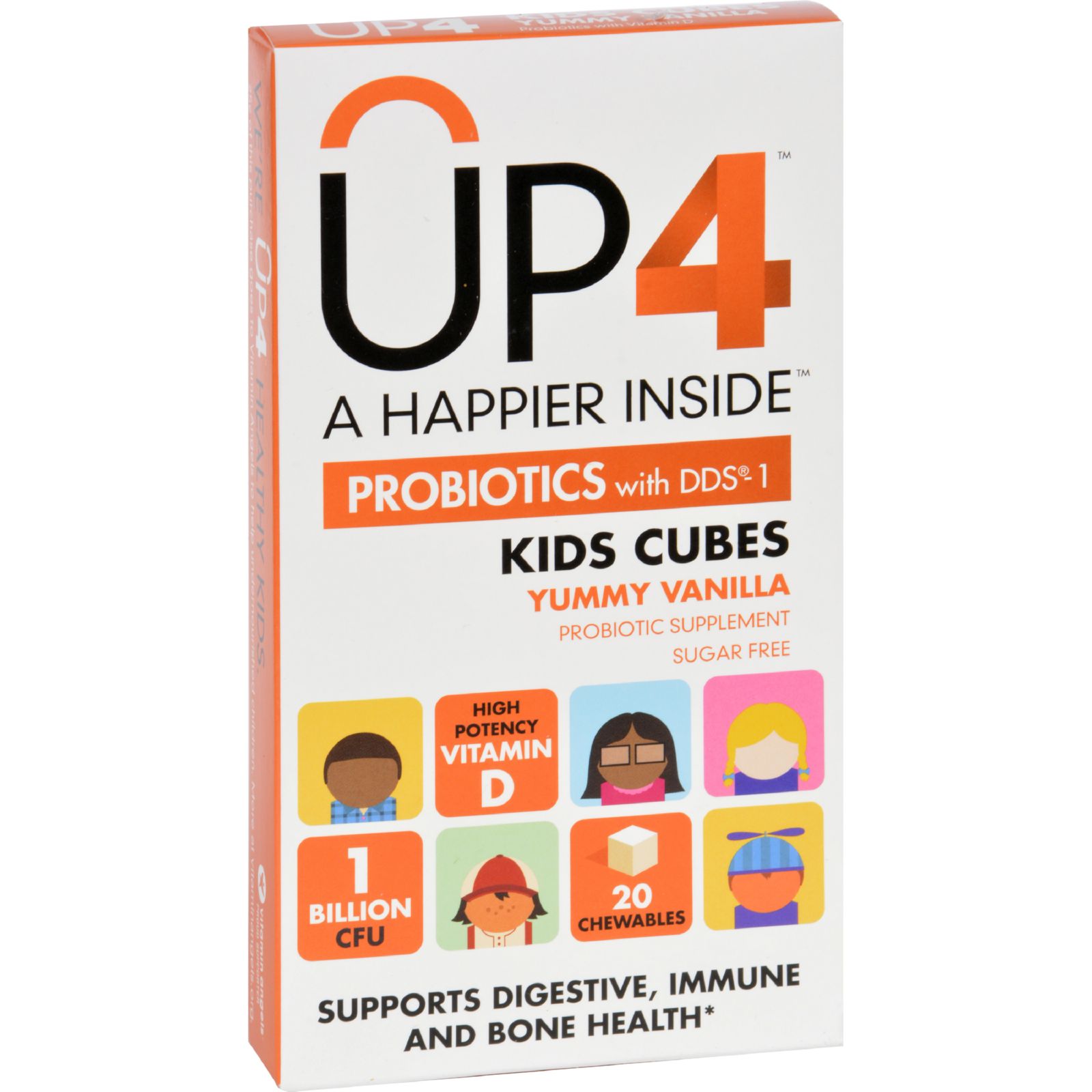 Up4 Probiotics Probiotic Supplement - Kids Cubes - Yummy Vanilla - 20 Chews - Case of 8