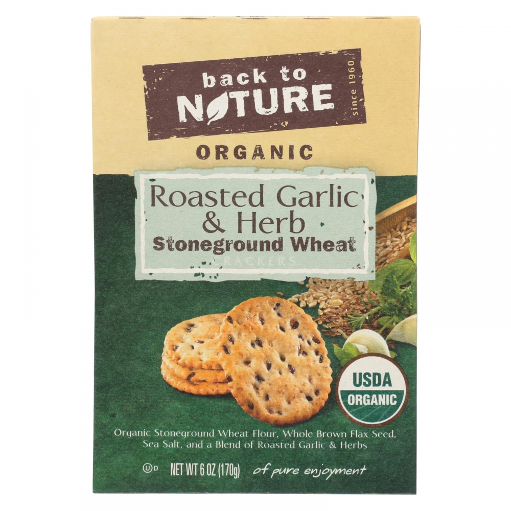 Back To Nature Crackers - Roasted Garlic and Herb Stoneground Wheat - 6개 묶음상품 - 6 oz.