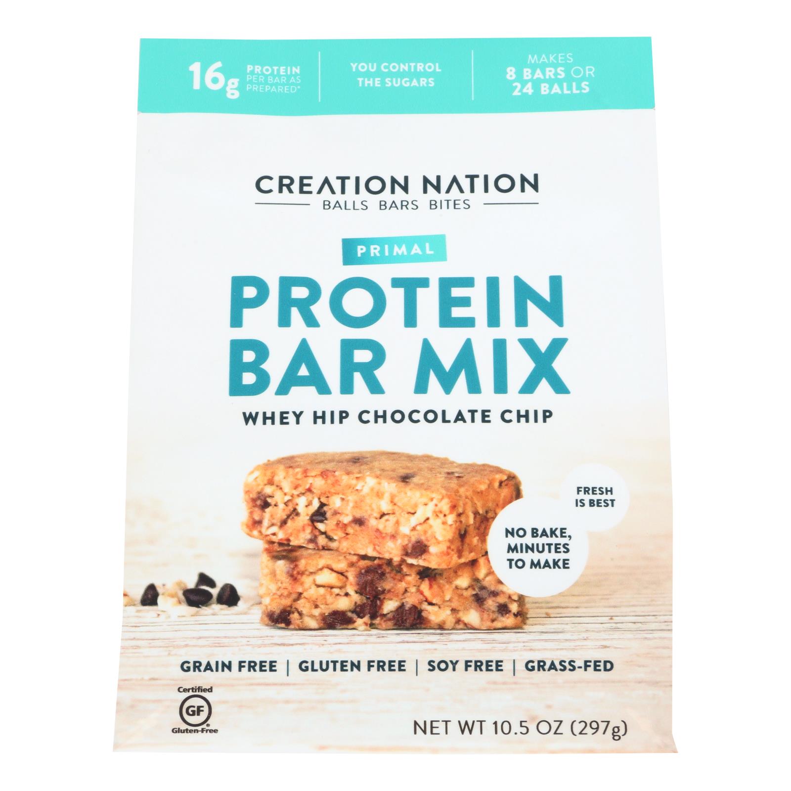 Creation Nation Primal Whey Hip Chocolate Chip Protein Bar Mix - Case of 6 - 10.5 OZ